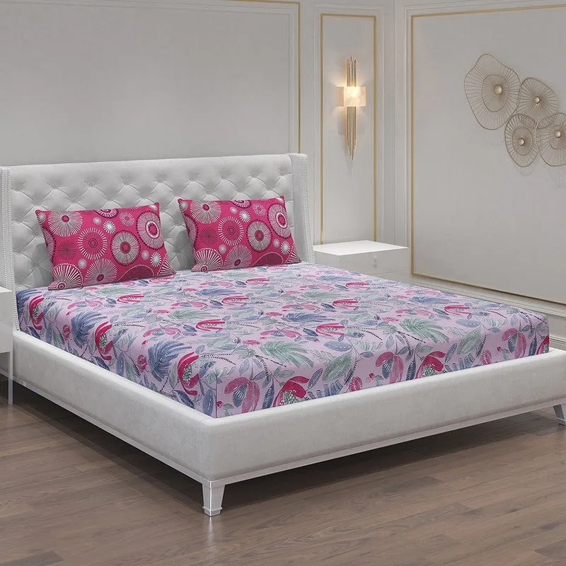 Monte Carlo Floral Dream Cotton Bedsheet(Blue,Pink) - 104 TC media 1