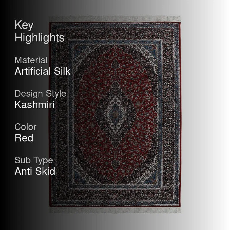 Riti Rang Artificial Silk Carpet - Red media 2