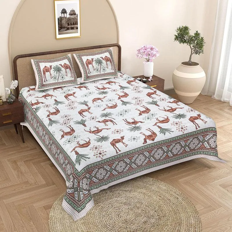 Anika Cotton Bedsheet (Brown, Grey,White) - 180 TC media 1