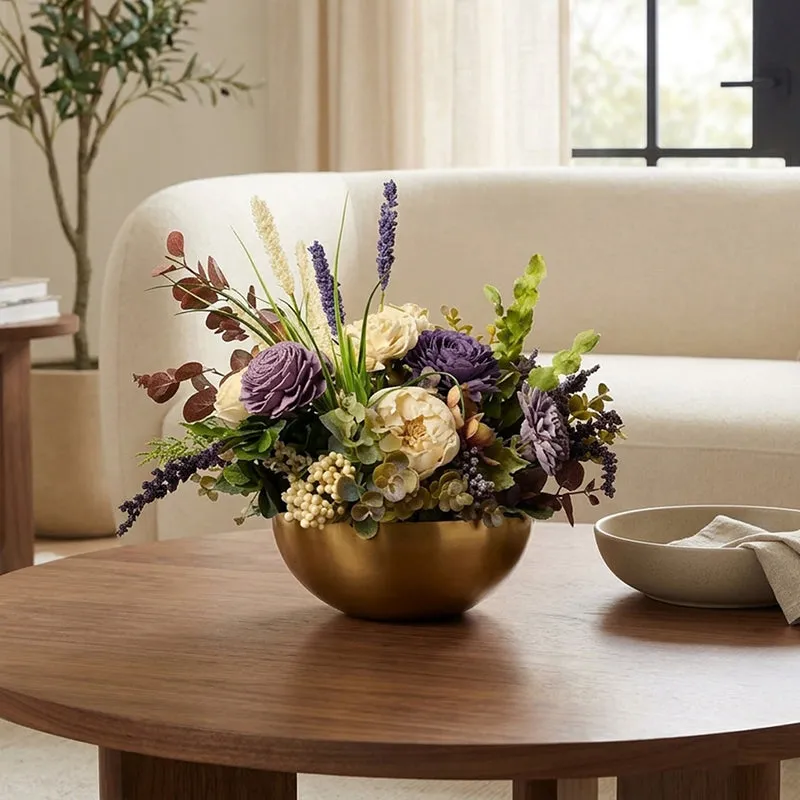 Aldera Solawood Artificial Flower Bunch With Metal Bowl media 1