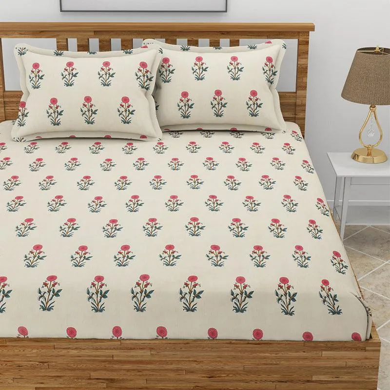Larks Floral Microfiber Bedsheet (Cream) - 110 GSM media 3