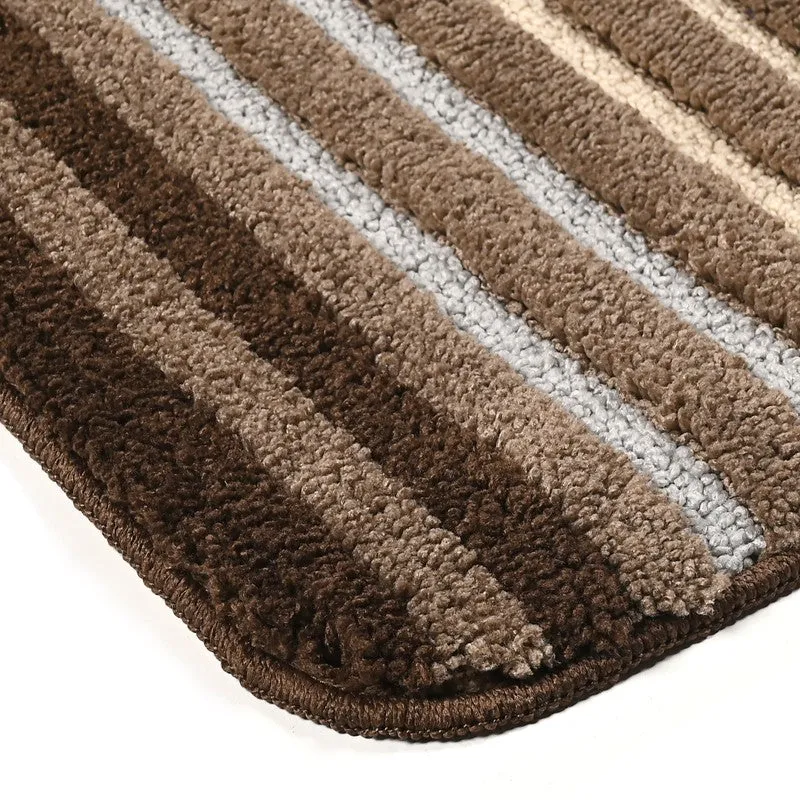 StripeScape Microfiber Bath Mats (Brown) - Set of Two media 5