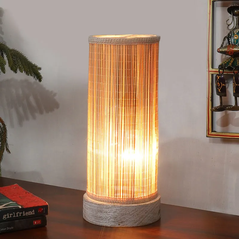 Canevia Cylindra Curve Bamboo Table Lamp - Off White media 2