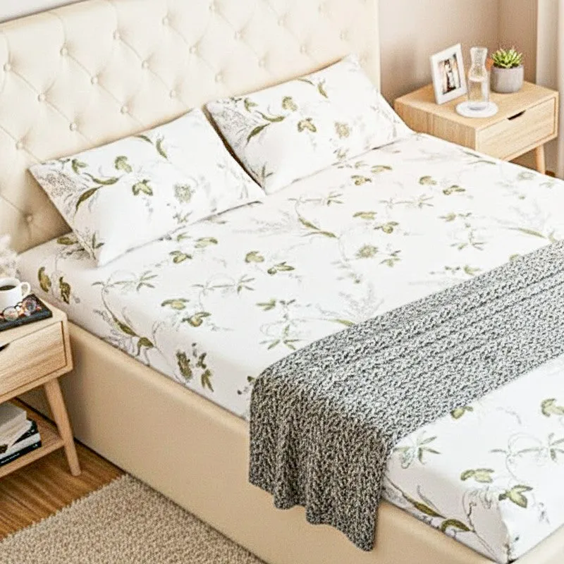 Sunpetal Floral Cotton Bedsheet (Green) - 180 TC media 3