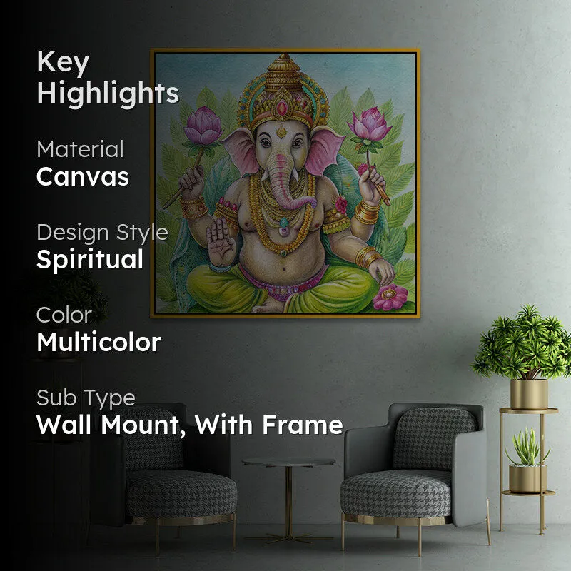 Vibrant Ganesha Canvas Wall Art With Frame media 2