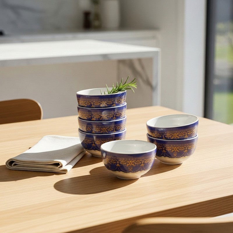 Blue Prema Melamine Snack Bowls (140 mL Each) - Set of Six - 140 mL