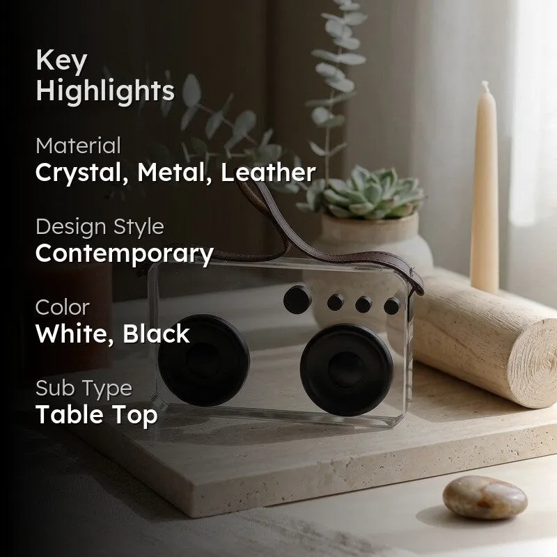 Retrova Cassette Crystal Glass & Leather Showpiece media 2
