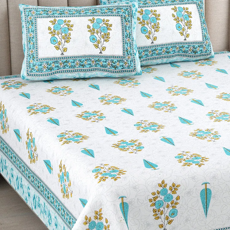Floral Garden Cotton Bedsheet (Blue) - 144 TC media 3