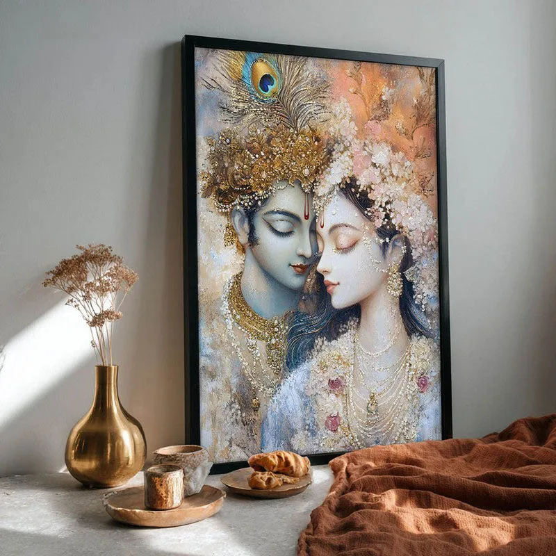 Radha Govindam Spiritual Archival Paper Wall Painting With Frame - Black media 4