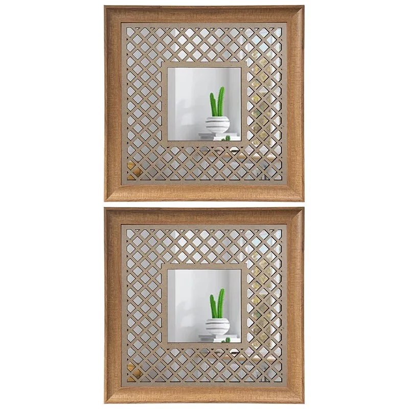 Jharokha View Decorative Acrylic Wall Mirror (Beige) - Set Of Two media 5