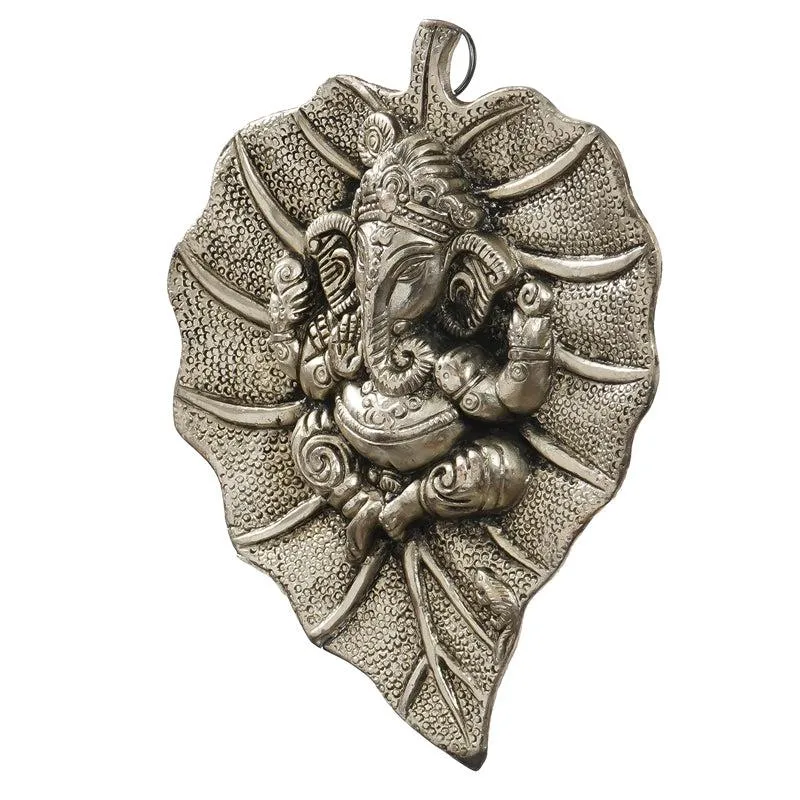 Lord Ganesh On Silver Leaf Metal Wall Accent media 4