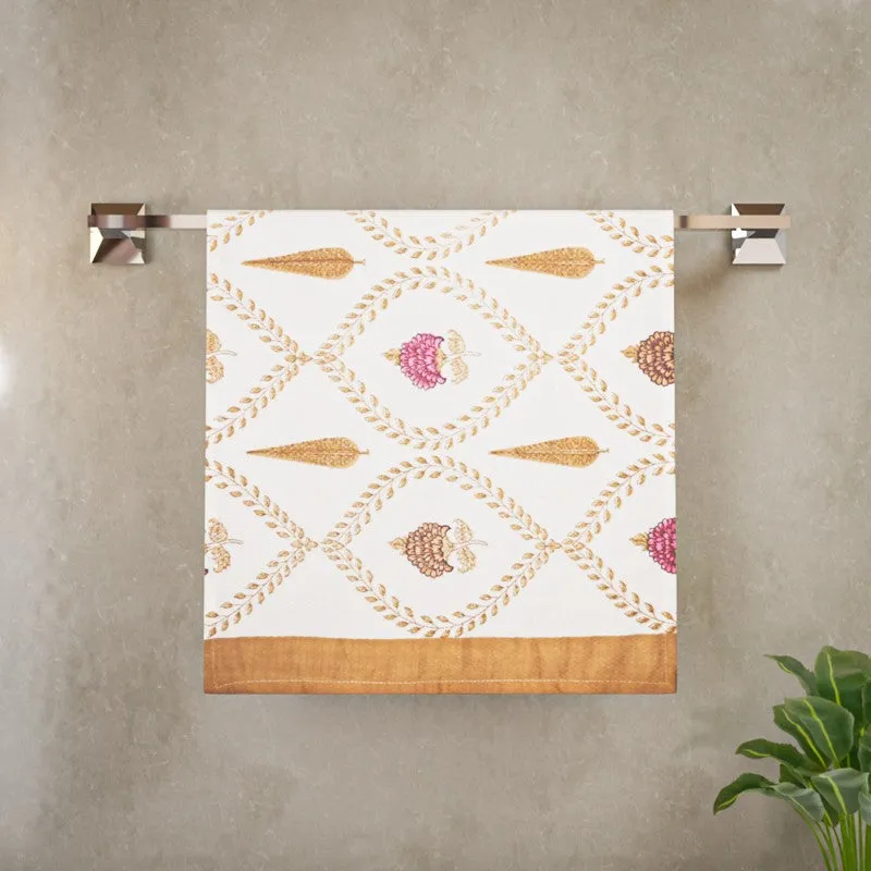 Desert Bloom Cotton Hand Towel (Mustard) - Set Of Two media 4