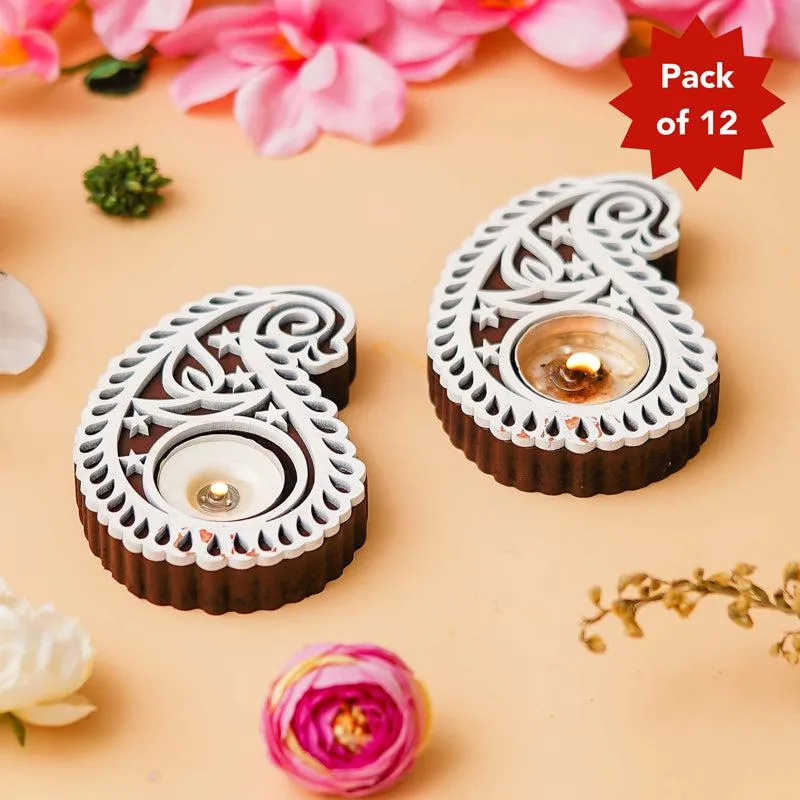 Paisley Glow Carved Wood Tea Light Holder - Set Of Twelve media 4