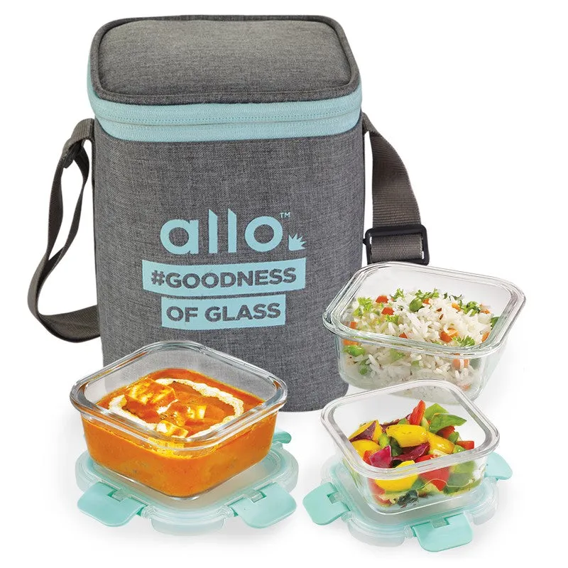 Crunty Leak Proof Glass Lunch Box with Bag- Set of Three media 4