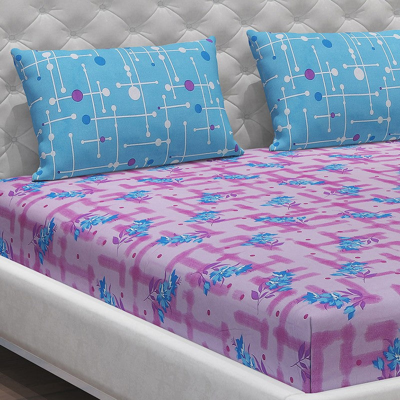 Monte Carlo Bloom Bliss Cotton Bedsheet (Pink,Blue) - 104 TC media 5