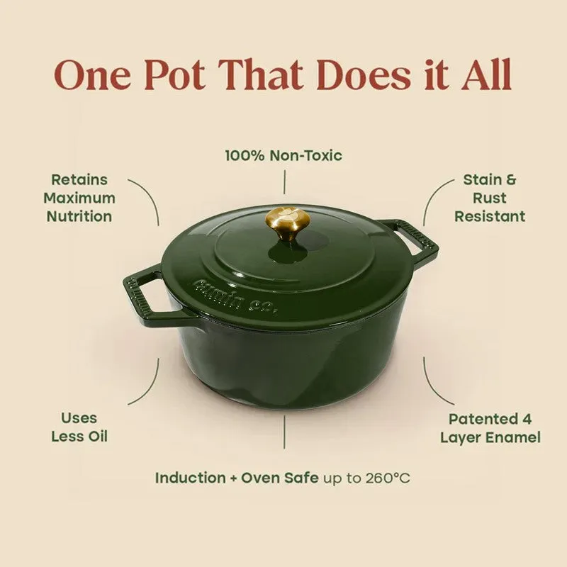 Cumin Co Enamel Cast Iron Cooking Pot (5000 mL) - Green media 4