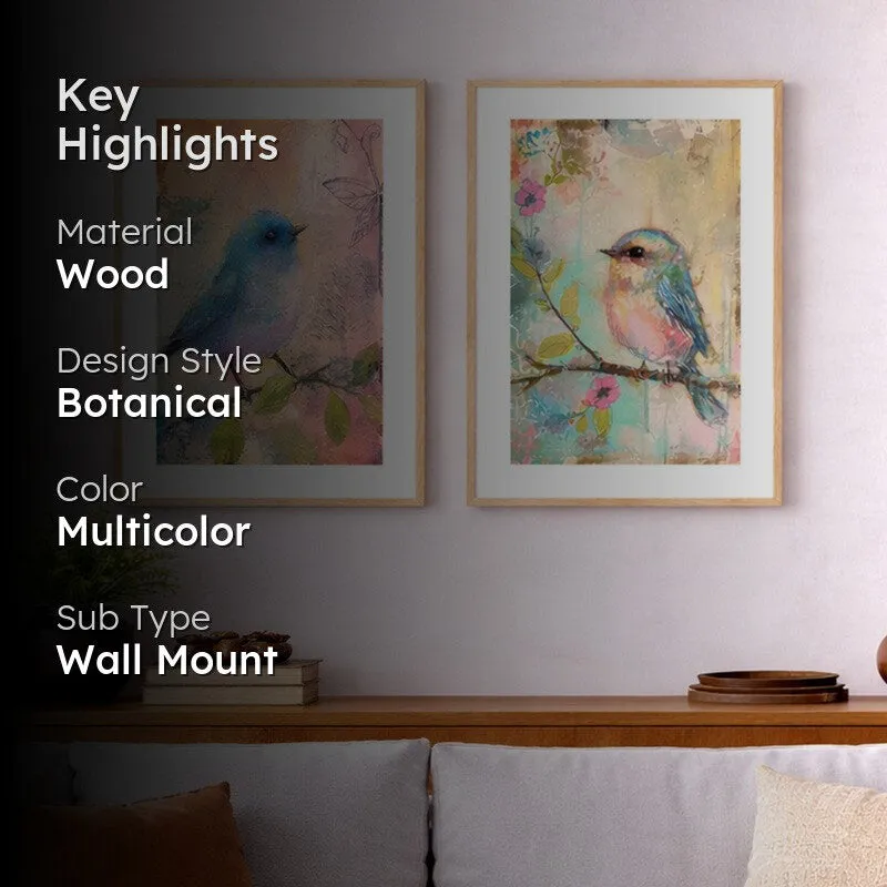 Blue Bird Charm Wall Art With Frame - Set Of Two media 2