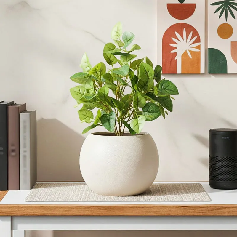 Baby Pothos Artificial Plant With Black Fiber Pot - 1 Feet media 1
