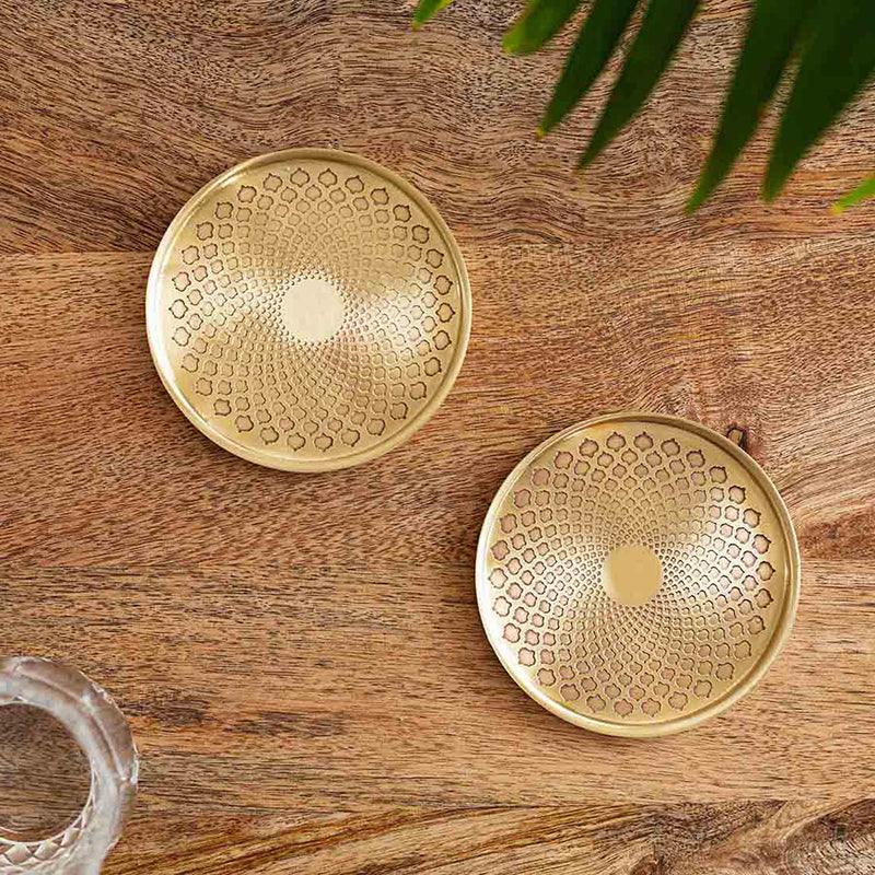 Etched Mandala Brass Coaster - Set Of Two