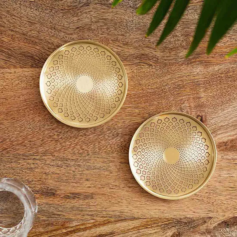 Etched Mandala Brass Coaster - Set Of Two media 1