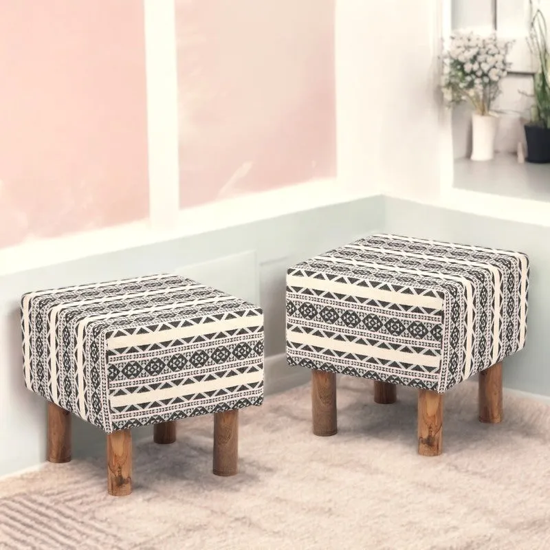 Srixon Acacia Wooden Ottomans (Multicolor) - Set Of Two media 1