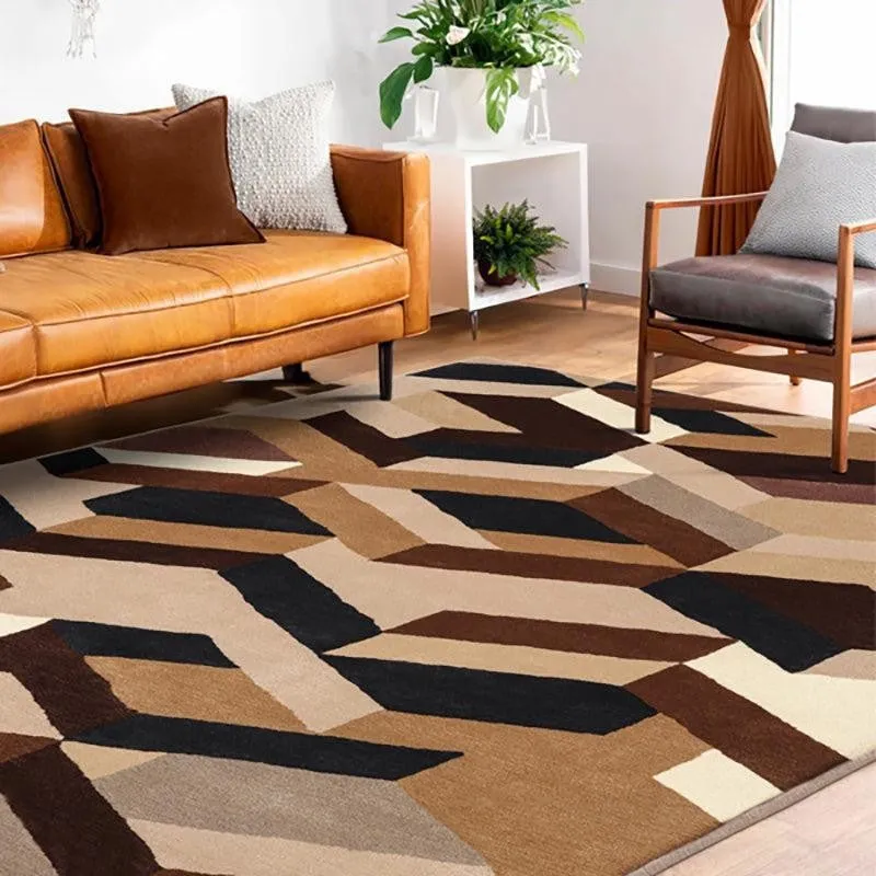 Elpenor Hand Tufted Geometric Wool & Nylon Carpet - Brown media 3