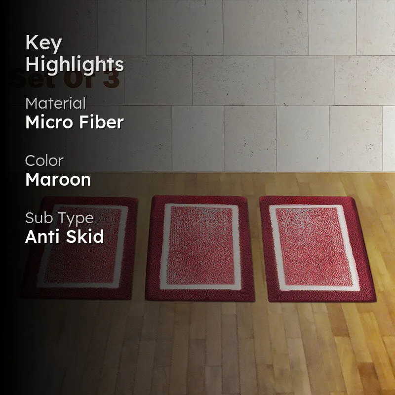 Luxe Anti Skid Bath Mat (Maroon) - Set Of Three media 2