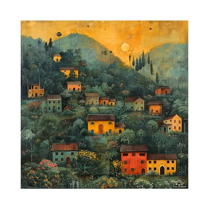 Hillside Nestled Houses Poly Canvas Wall Painting media 4