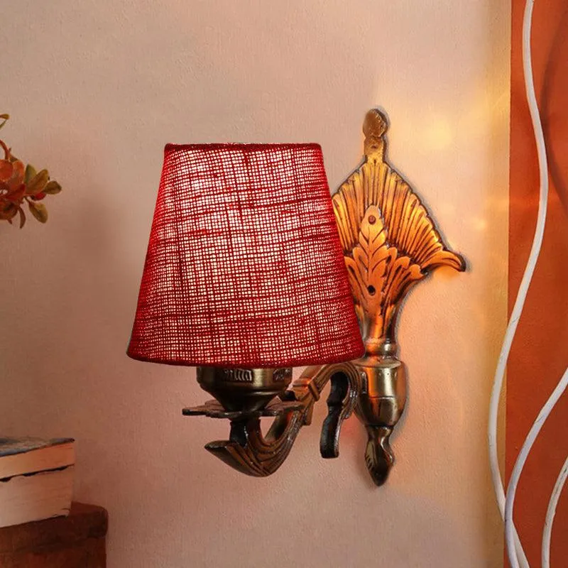 Magda Masique Conical Fabric & Metal Wall Lamp - Maroon media 1