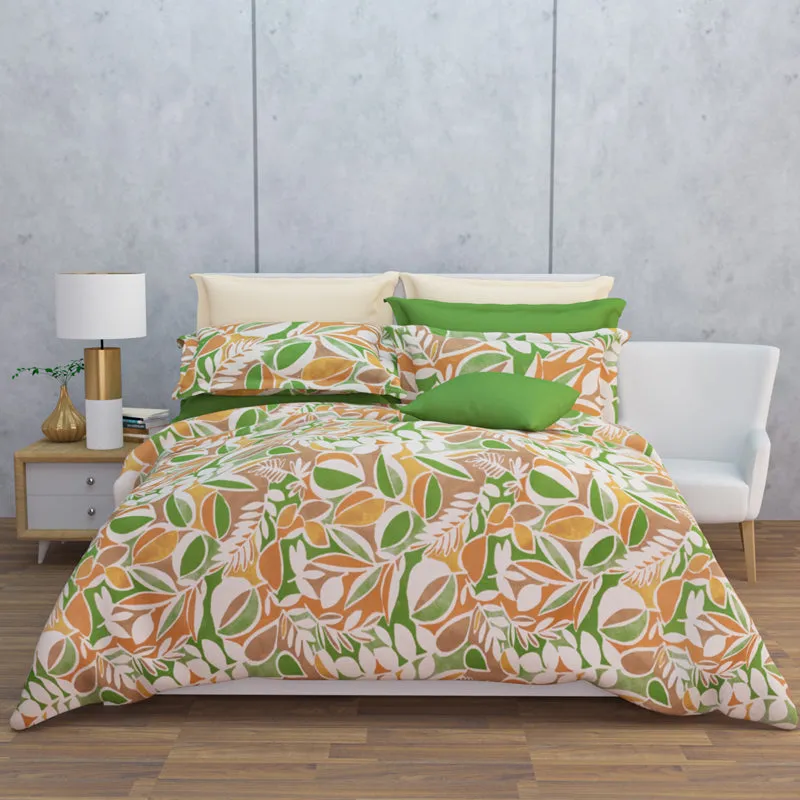 Spa Florals Cotton Bedsheet (Green, Orange) - 144 TC media 7