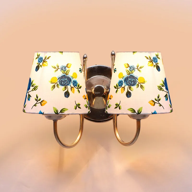 Veda Duo Blue Fleur Conical Fabric & Metal Wall Lamp media 3