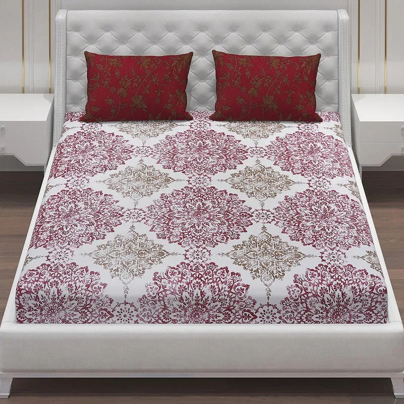 Monte Carlo Dio Mandala Cotton Bedsheet (White,Maroon) - 104 TC media 4