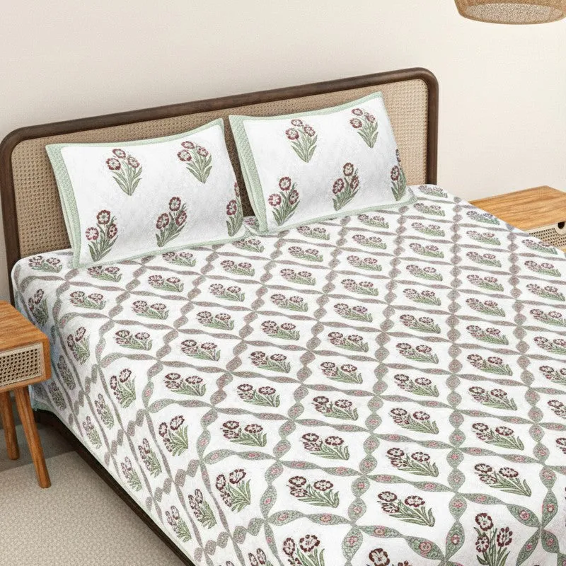 Malati Cotton Bedsheet (Red, Light Green) - 180 TC media 3