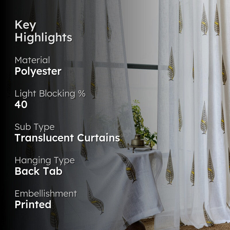 Tranquebar Home Leafy Escape Polyester Curtains(Olive Green) - Set Of Two media 2