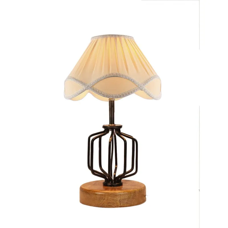 Auralynva Cotton Table Lamp With Wooden Base - Ivory media 7