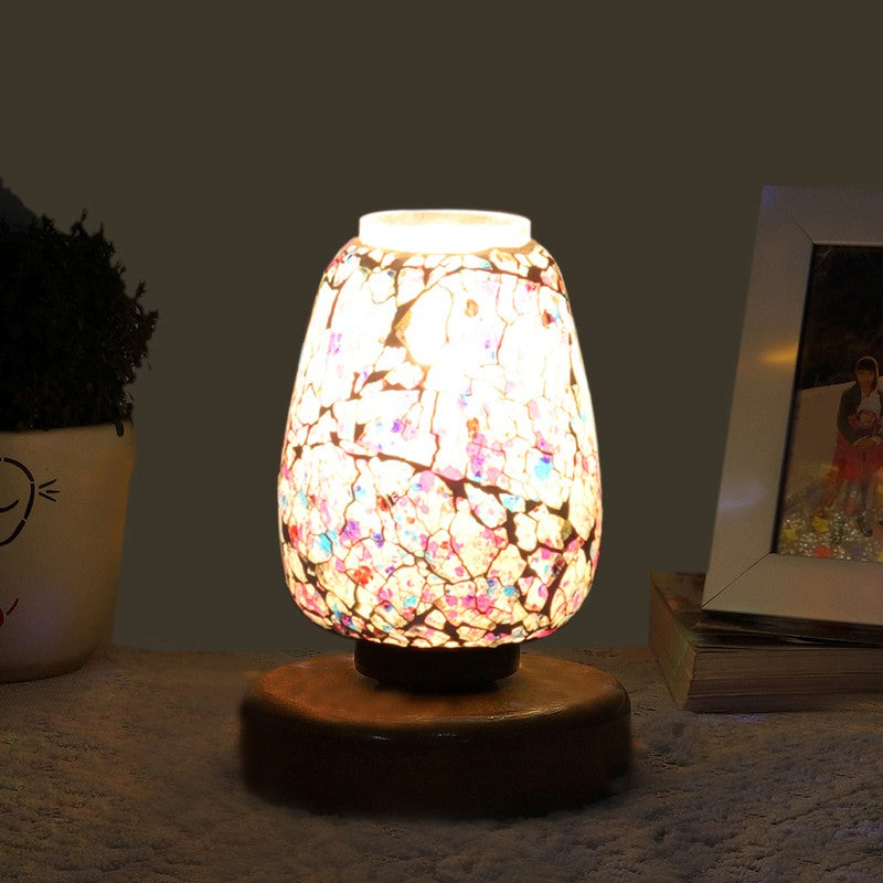 Astryl Glass Table Lamp With Wooden Base - Multicolor