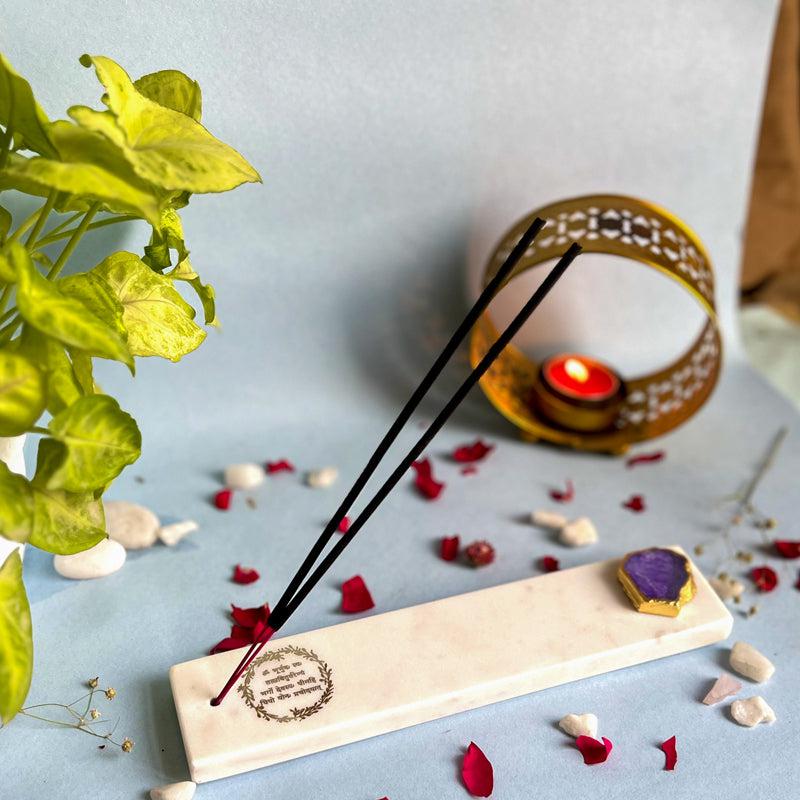 Gayathri Mantra Marble Incense Holder With Agate Plating - Purple media 4