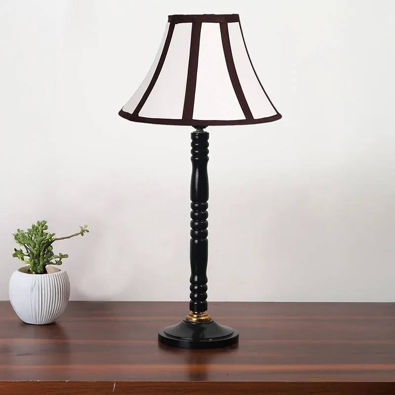 Windsor Table Lamp With Carved Wooden Base - White,Black media 3