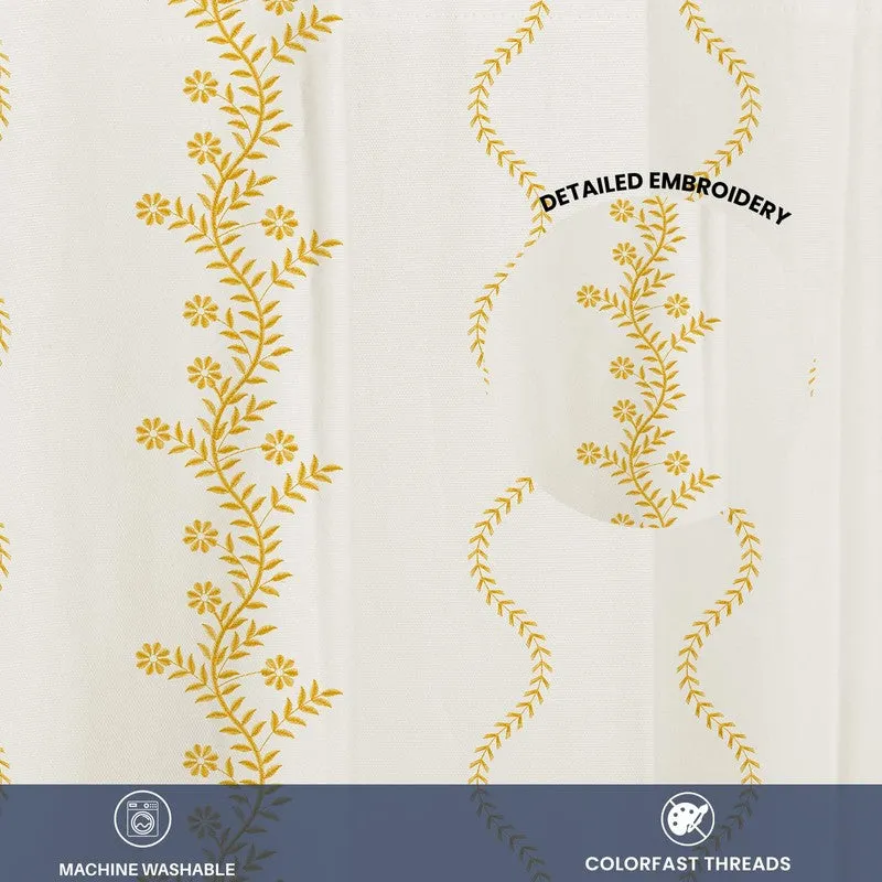 Urban Space Boho White and Yellow curtain detail with eyelets for a curtain rod