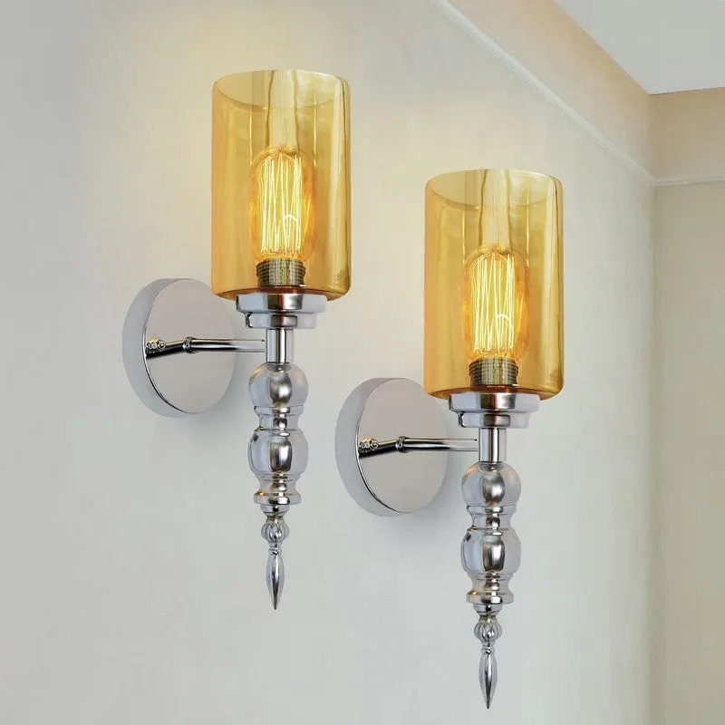 AuraGlow Versatile Glass & Metal Wall Lamp (Yellow) - Set Of Two media 1