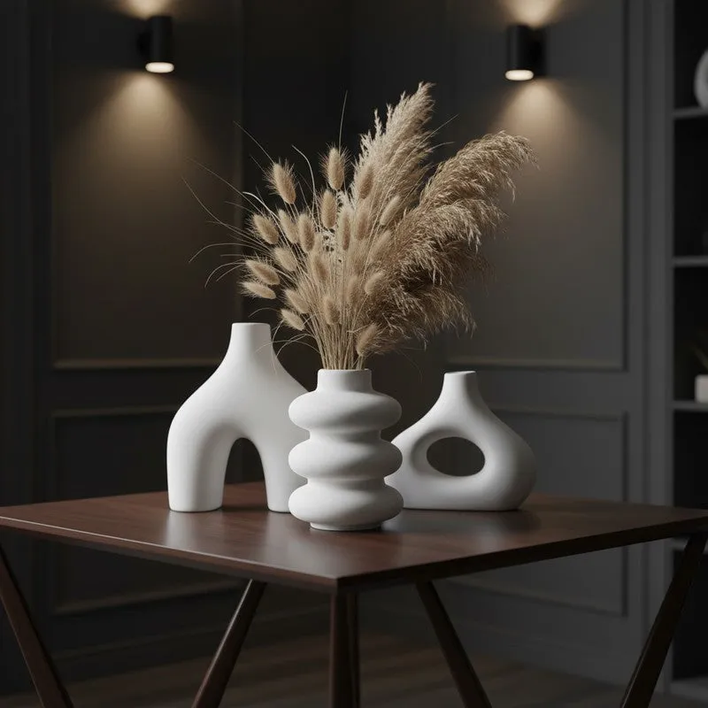 Archo Sculptural Abstract Ceramic Vase (White) - Set Of Three media 7