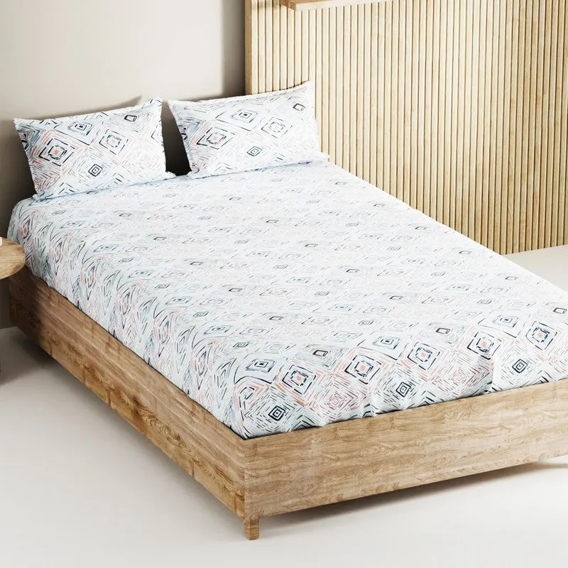 Zynor Cotton Bedsheet (Blue,White) - 144 TC media 1