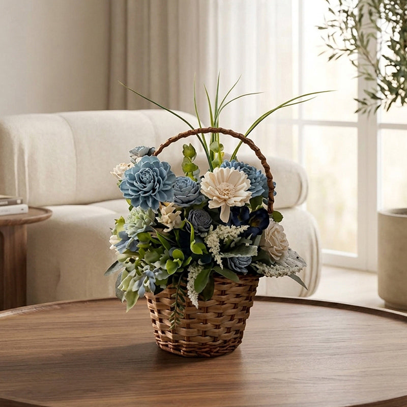 Niora Blue Solawood Floral Basket