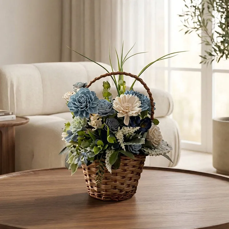 Niora Blue Solawood Floral Basket media 1