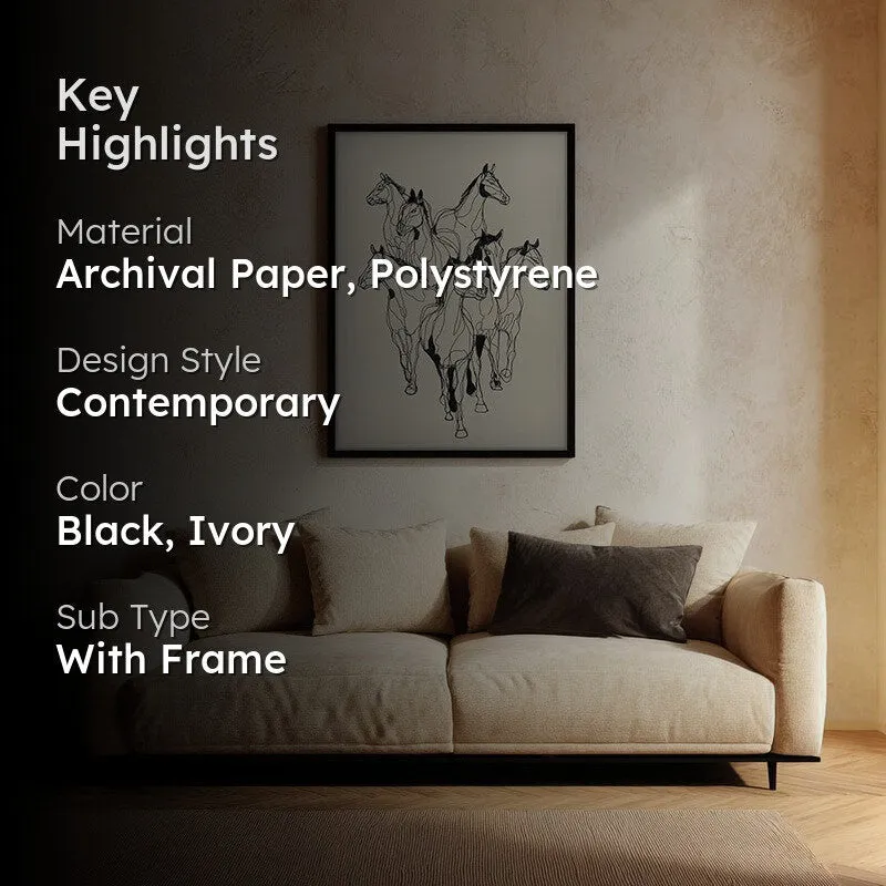 Horse Rhythm Wall Painting With Black Frame media 2