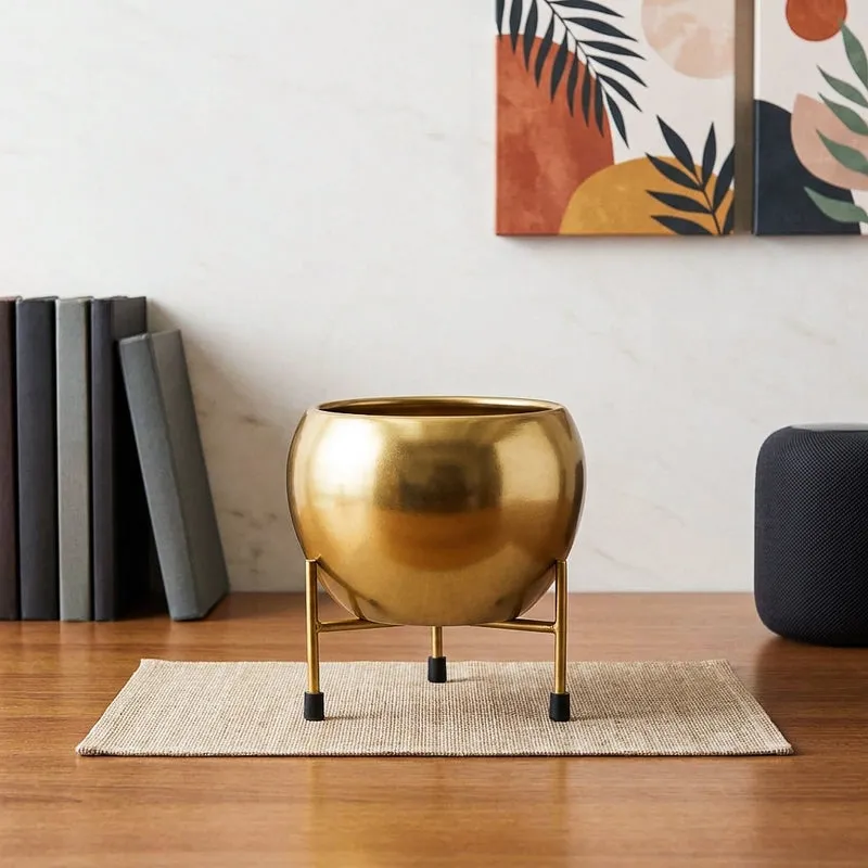 Kyari Stoma Aurum Metal Planter With Stand media 1