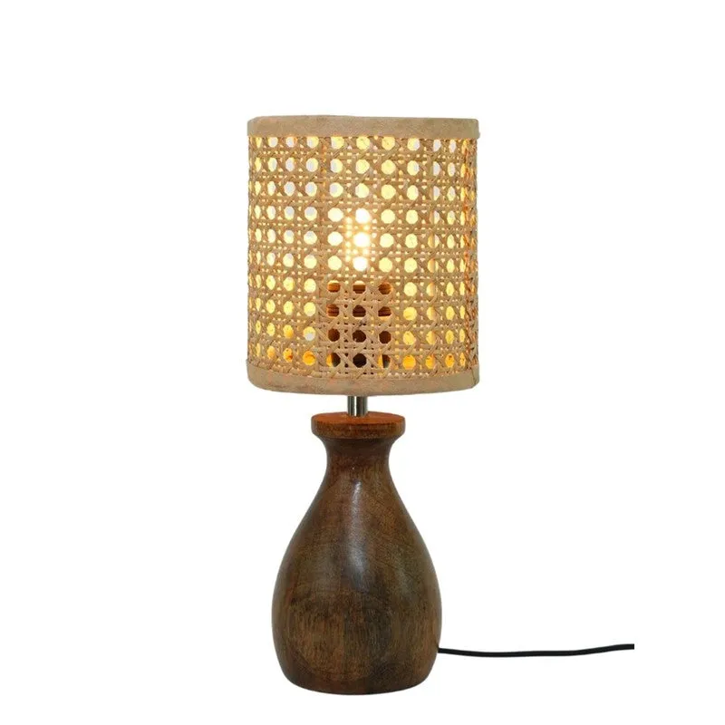 Emberra Loomis Wooden Base Cotton Table Lamp - Beige,Brown media 4