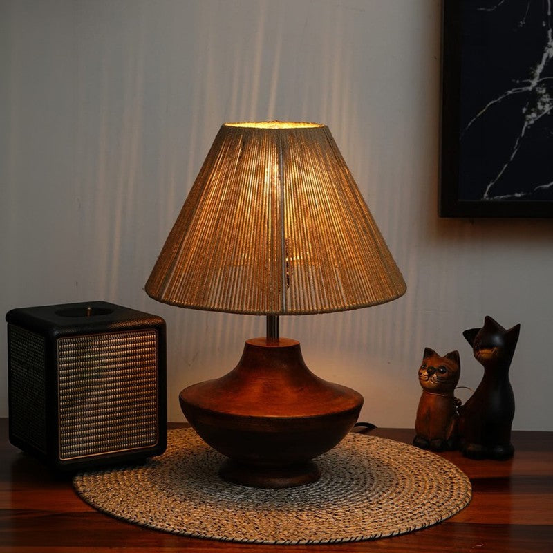 Rustic Luxe Wooden Base Cotton Table Lamp - Beige,Brown