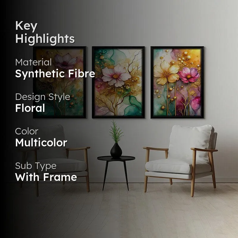 Flowered Mirage Wall Art With Frame - Set Of Three media 2