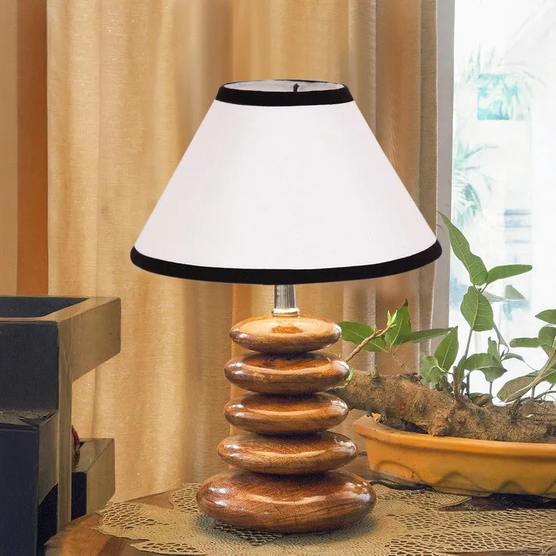 Ravion Cotton Table Lamp With Wooden Base - White media 4